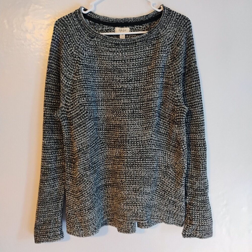Style Co Petite XL Black White Marled Knit Sweater Long Sleeve Pullover